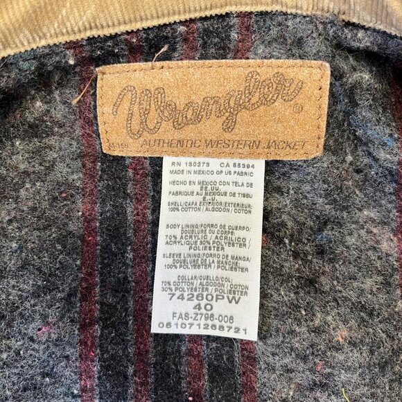 Vintage Wrangler Jean Jacket Mens 40 Blanket Lined Barn Chore Corduroy Collar - Picture 3 of 12